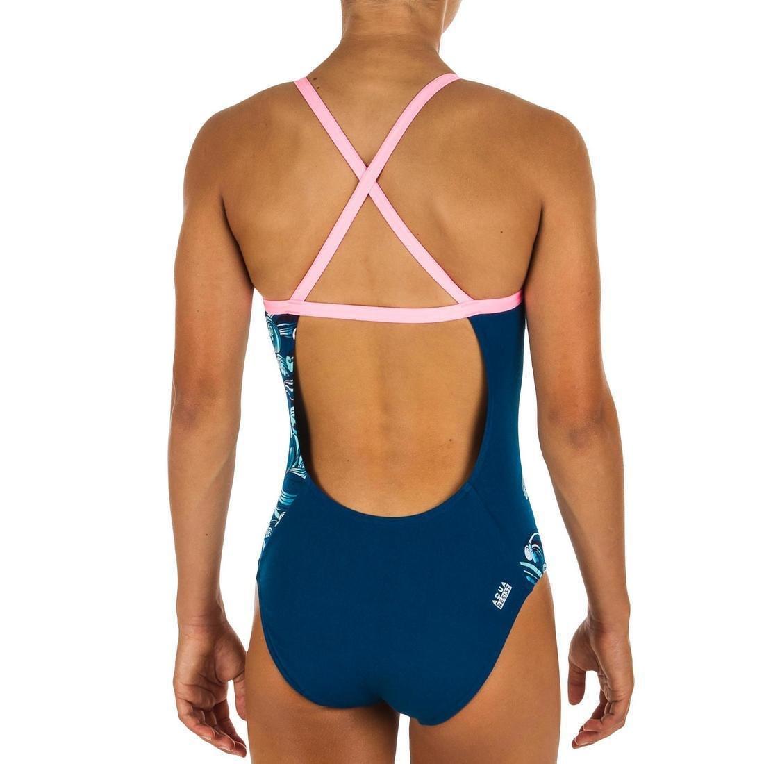 12-13Y Girls' Swimming One-Piece Swimsuit Jade- All Neon, Petrol Blue, , large image number 10