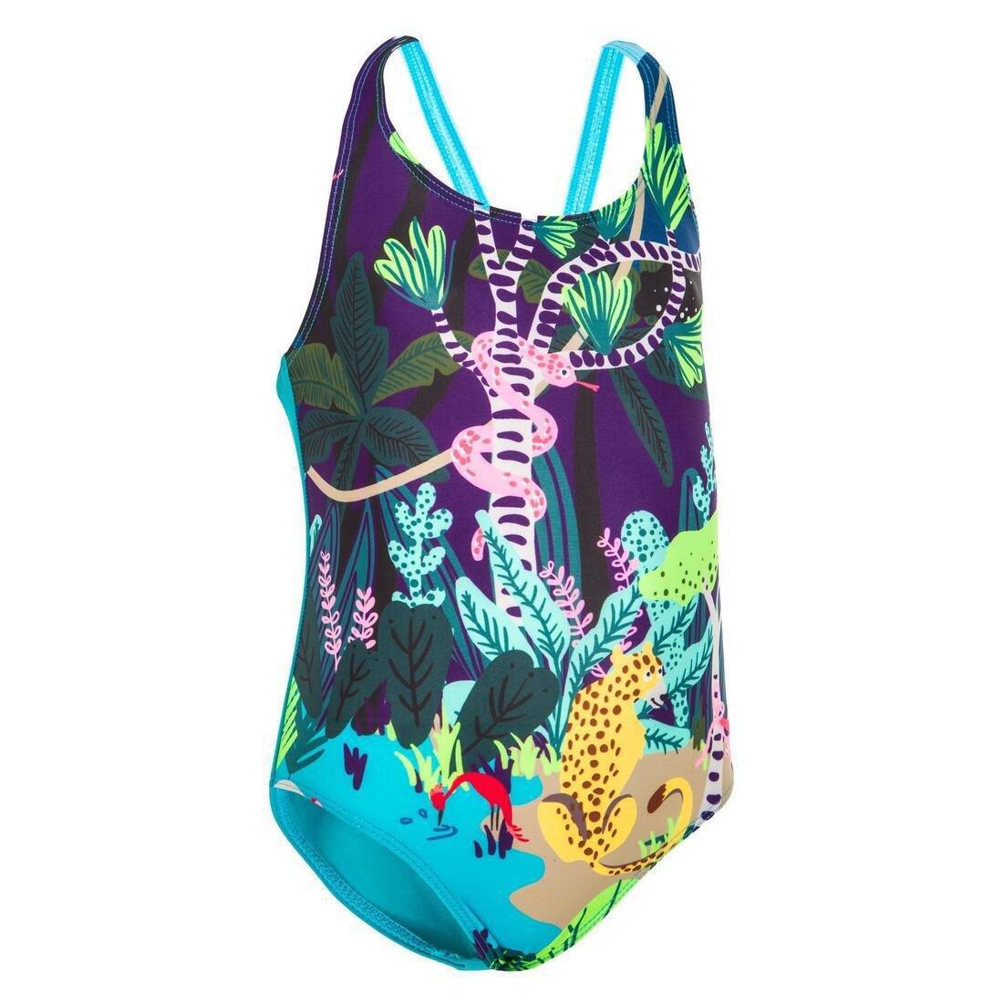 3-4Y Baby Girl's One-Piece Swimsuit -  Animal Print, Blue, , large image number 0