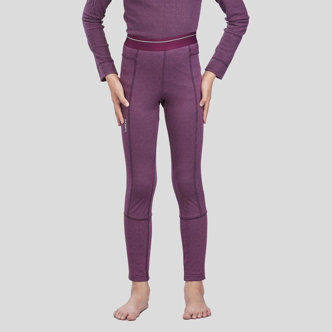 14-15Y Children's Skiing Base Layer Bottoms 2Warm - Plum, Damson, , large image number 1