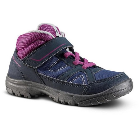QUECHUA - حذاء برقبة عالية للمشي لمسافات طويلة للأطفال م.هـ 100 ميد مقاس 27 أوروبي، أزرق