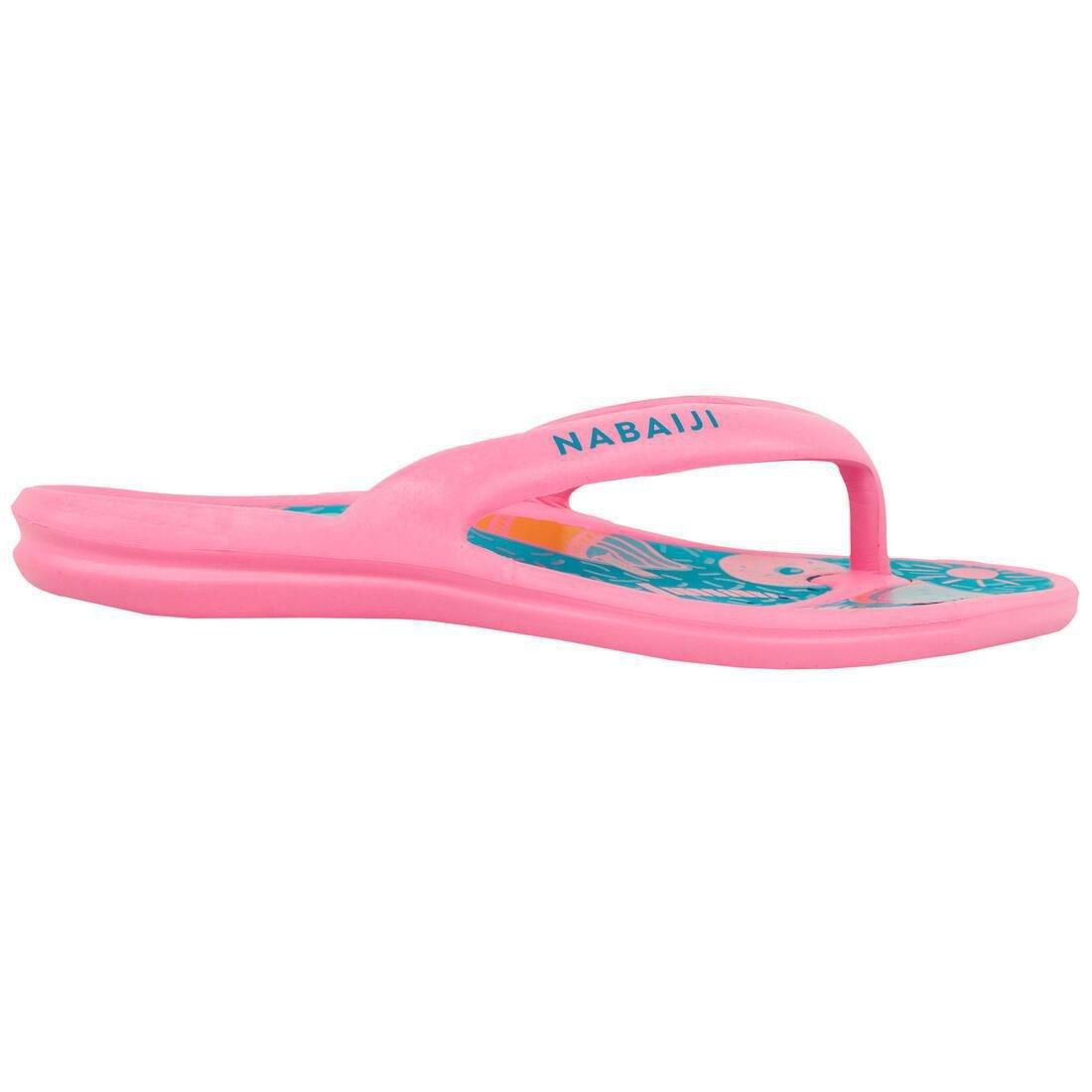 EU 33-34  Kids Pool Flip-Flops- Tonga 500 Print- Beach, Deep Petrol Blue, , large image number 2