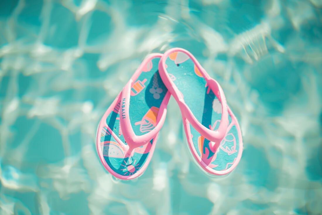 EU 33-34  Kids Pool Flip-Flops- Tonga 500 Print- Beach, Deep Petrol Blue, , large image number 3