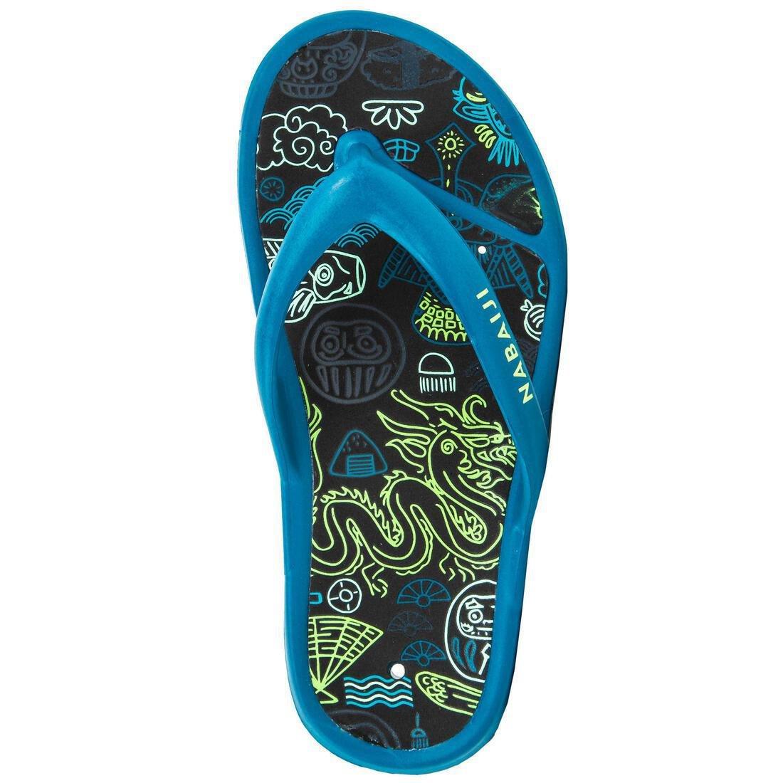 EU 33-34  Kids Pool Flip-Flops- Tonga 500 Print- Beach, Deep Petrol Blue, , large image number 5