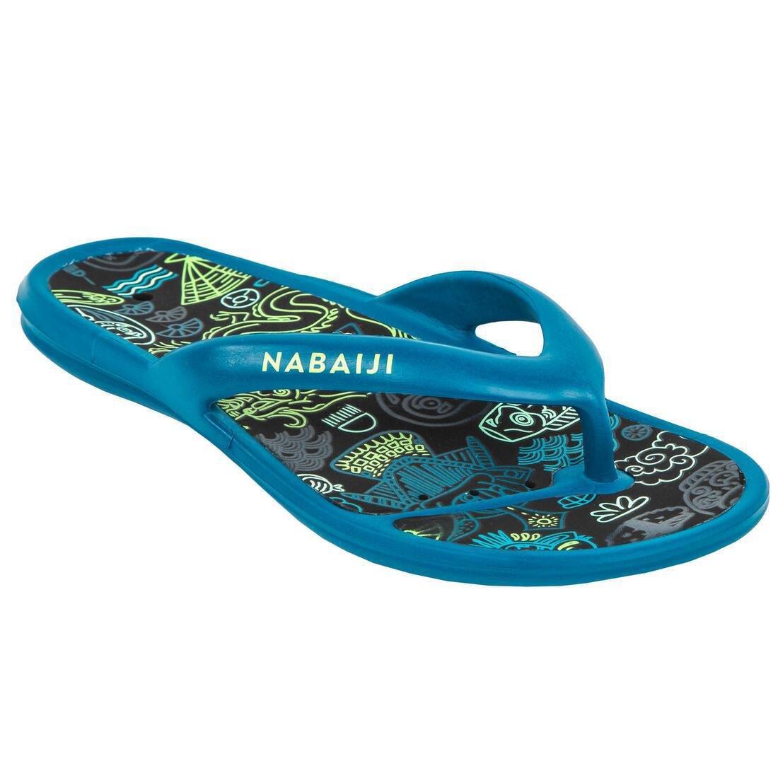 EU 33-34  Kids Pool Flip-Flops- Tonga 500 Print- Beach, Deep Petrol Blue, , large image number 7