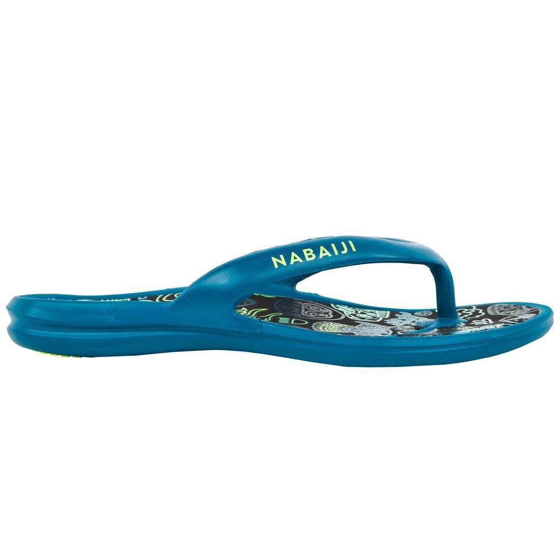 EU 33-34  Kids Pool Flip-Flops- Tonga 500 Print- Beach, Deep Petrol Blue, , large image number 8