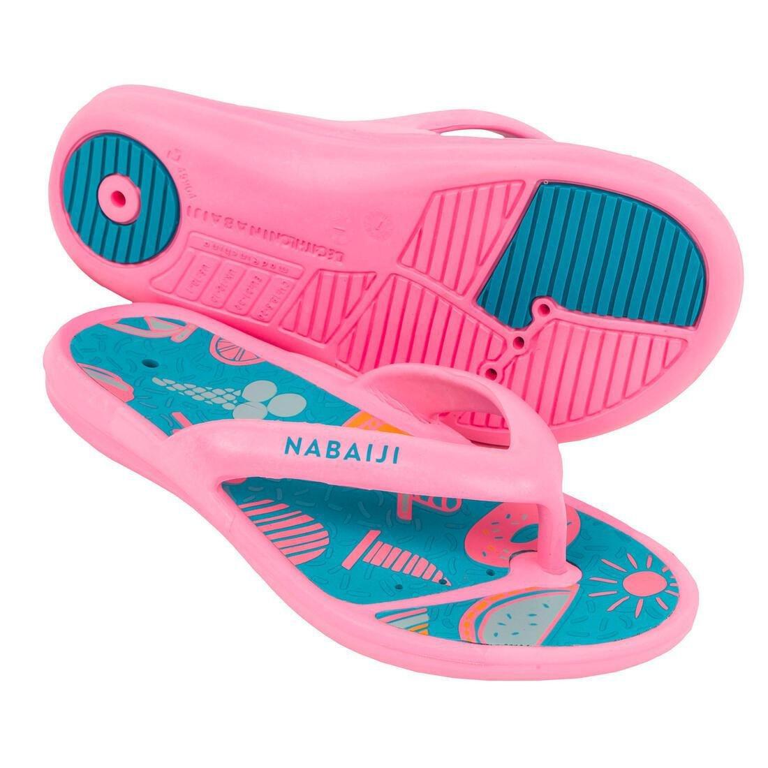 EU 33-34  Kids Pool Flip-Flops- Tonga 500 Print- Beach, Deep Petrol Blue, , large image number 10