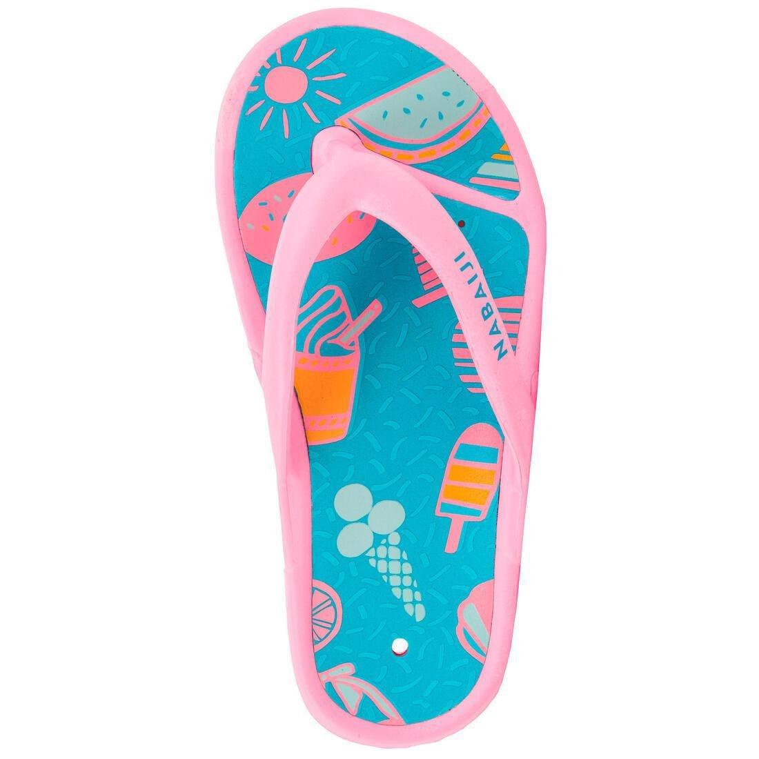 EU 33-34  Kids Pool Flip-Flops- Tonga 500 Print- Beach, Deep Petrol Blue, , large image number 11