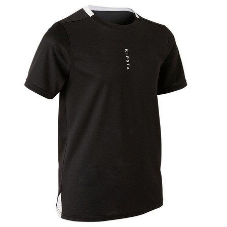 KIPSTA - قميص كرة قدم للأطفال ف.100 من سن 10-11 سنة، أسود