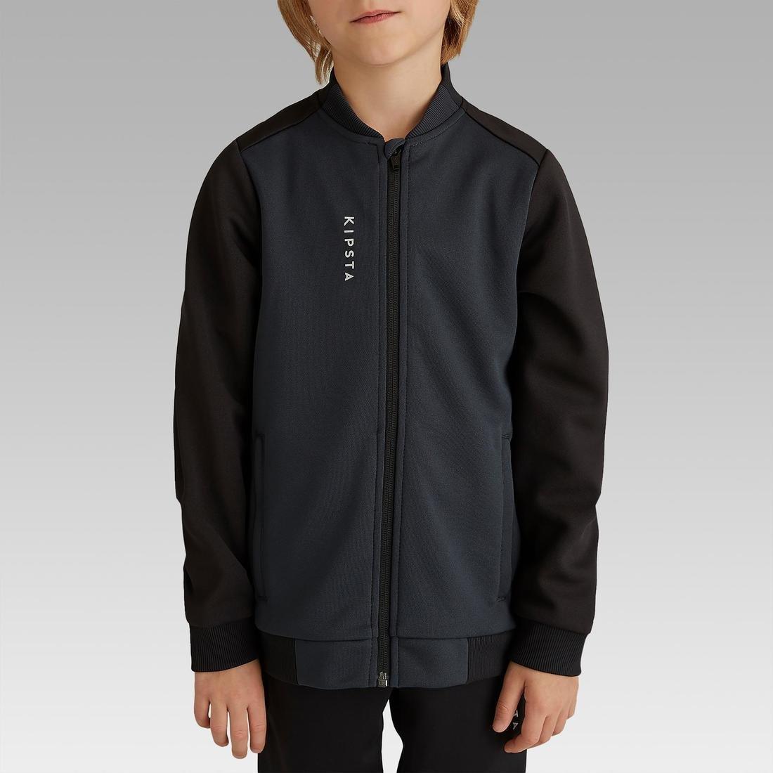 Unisex Kids Football Training Jacket T100, Black, , large image number 1