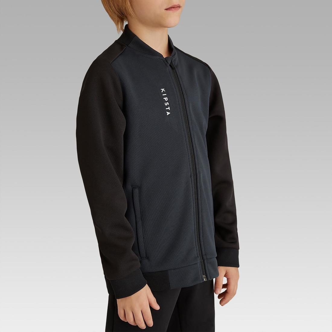 Unisex Kids Football Training Jacket T100, Black, , large image number 2