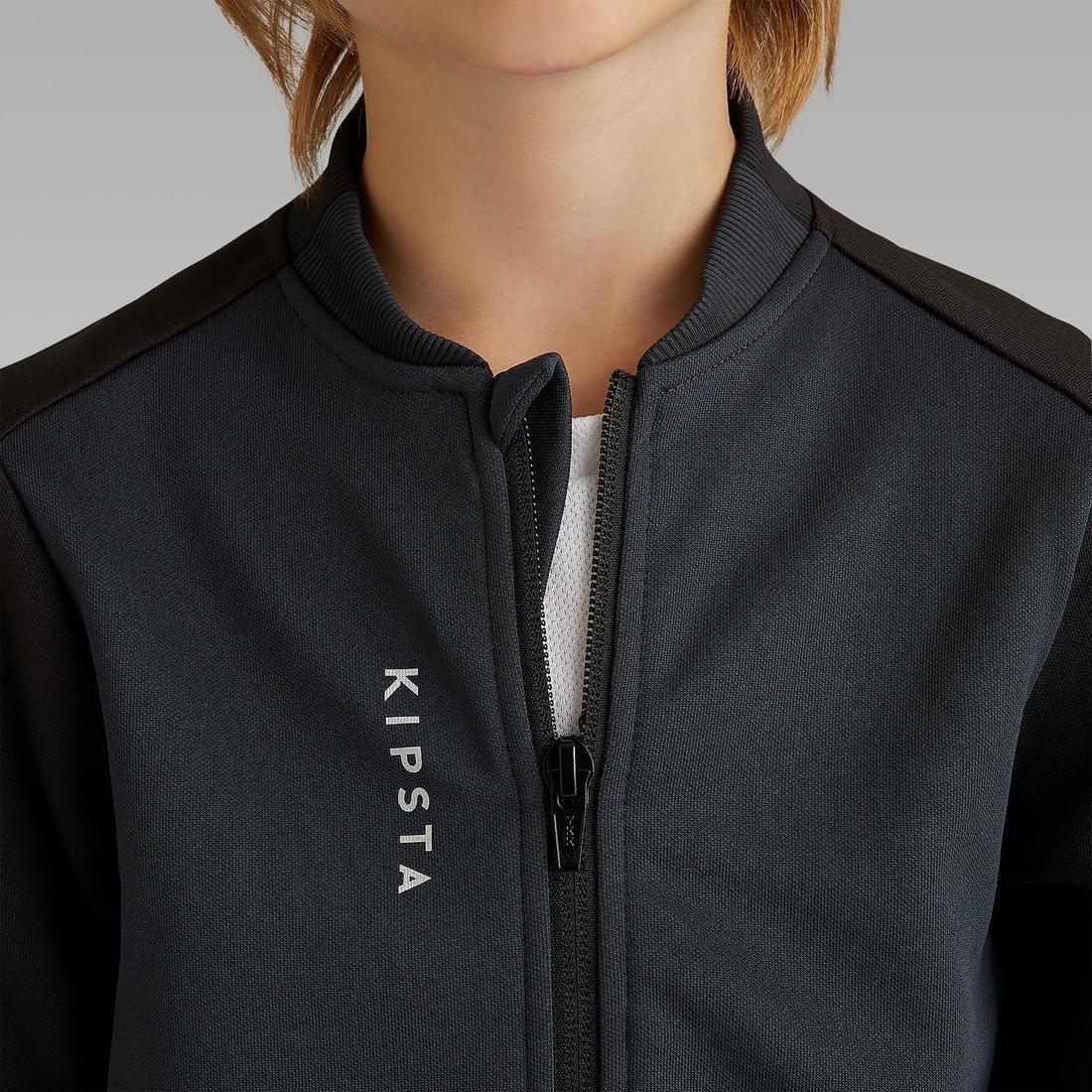 Unisex Kids Football Training Jacket T100, Black, , large image number 7