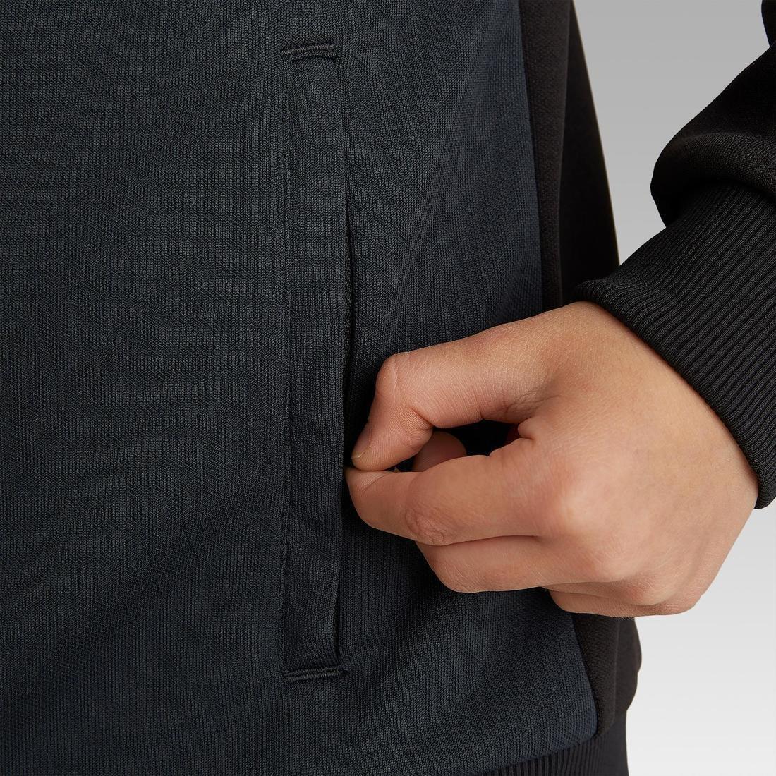 Unisex Kids Football Training Jacket T100, Black, , large image number 8