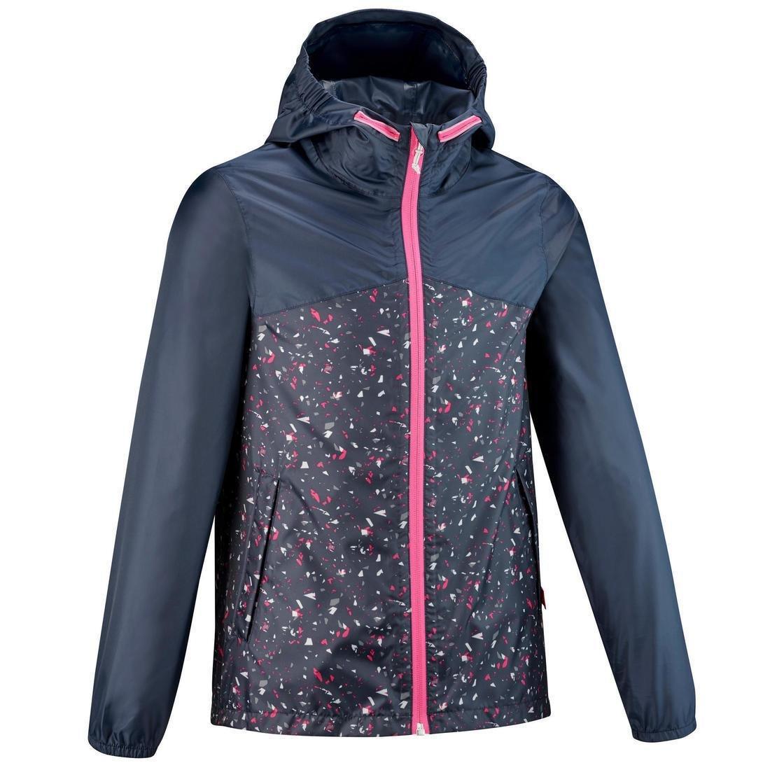 Kids Girls Hiking Waterproof Jacket Mh150 - Tribal Print, Navy, , large image number 0