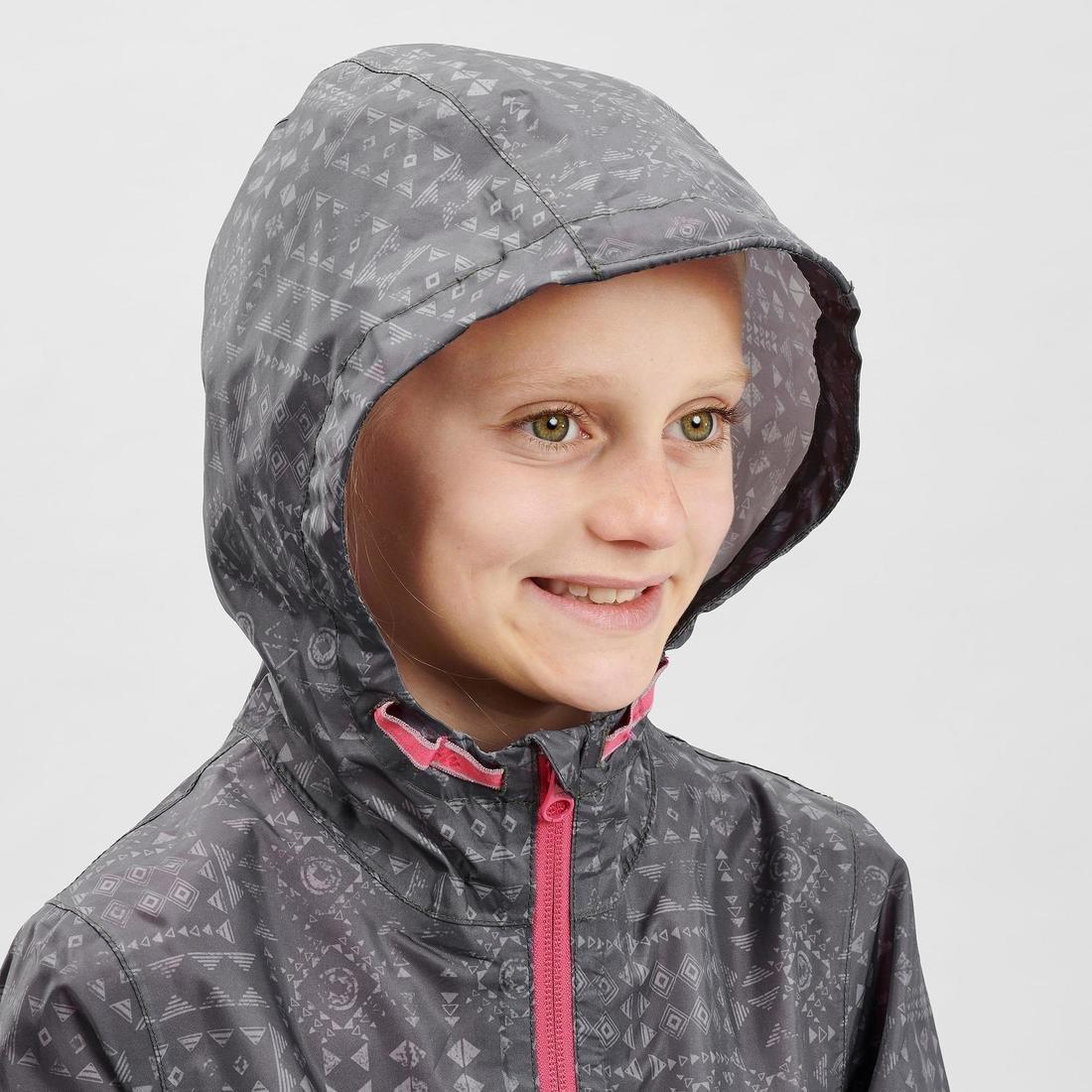Kids Girls Hiking Waterproof Jacket Mh150 - Tribal Print, Navy, , large image number 5
