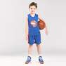 TARMAK - شورت للأولاد/ البنات متوسطي المستوى في لعب كرة السلة س.هـ 500، أزرق، من سن 8-9 سنوات