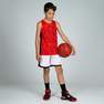 TARMAK - شورت للأولاد/ البنات متوسطي المستوى في لعب كرة السلة قابل للانعكاس س.هـ 500.ر، أحمر قرمزي، من سن 6-7 سنوات