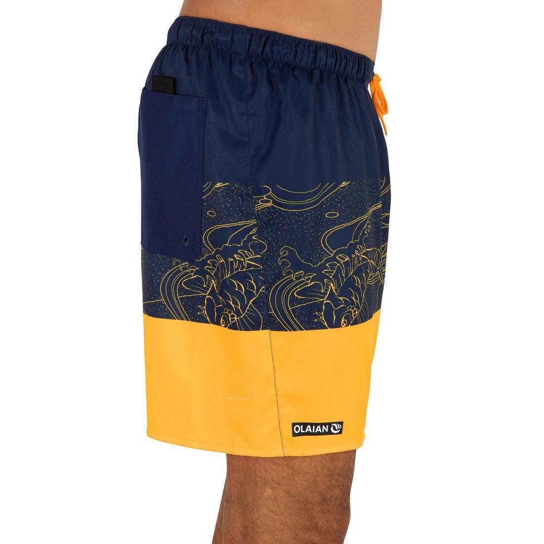 شورت لركوب الأمواج مربعات 100، برتقالي، مقاس 2XL, , large image number 1