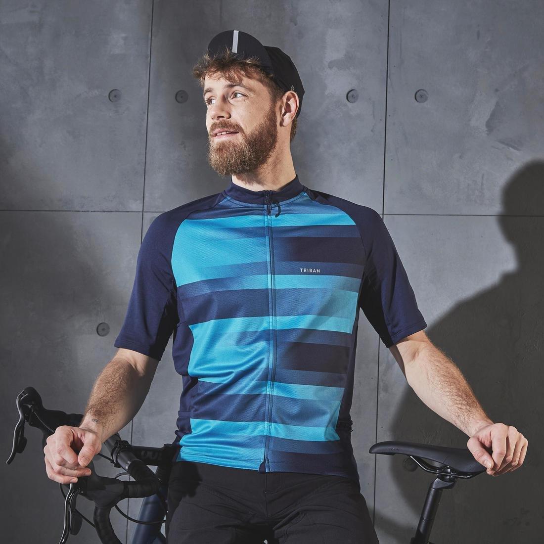 2XL  Men's Short-Sleeved Summer Cycling Jersey - Stripes, Navy Blue, , large image number 2