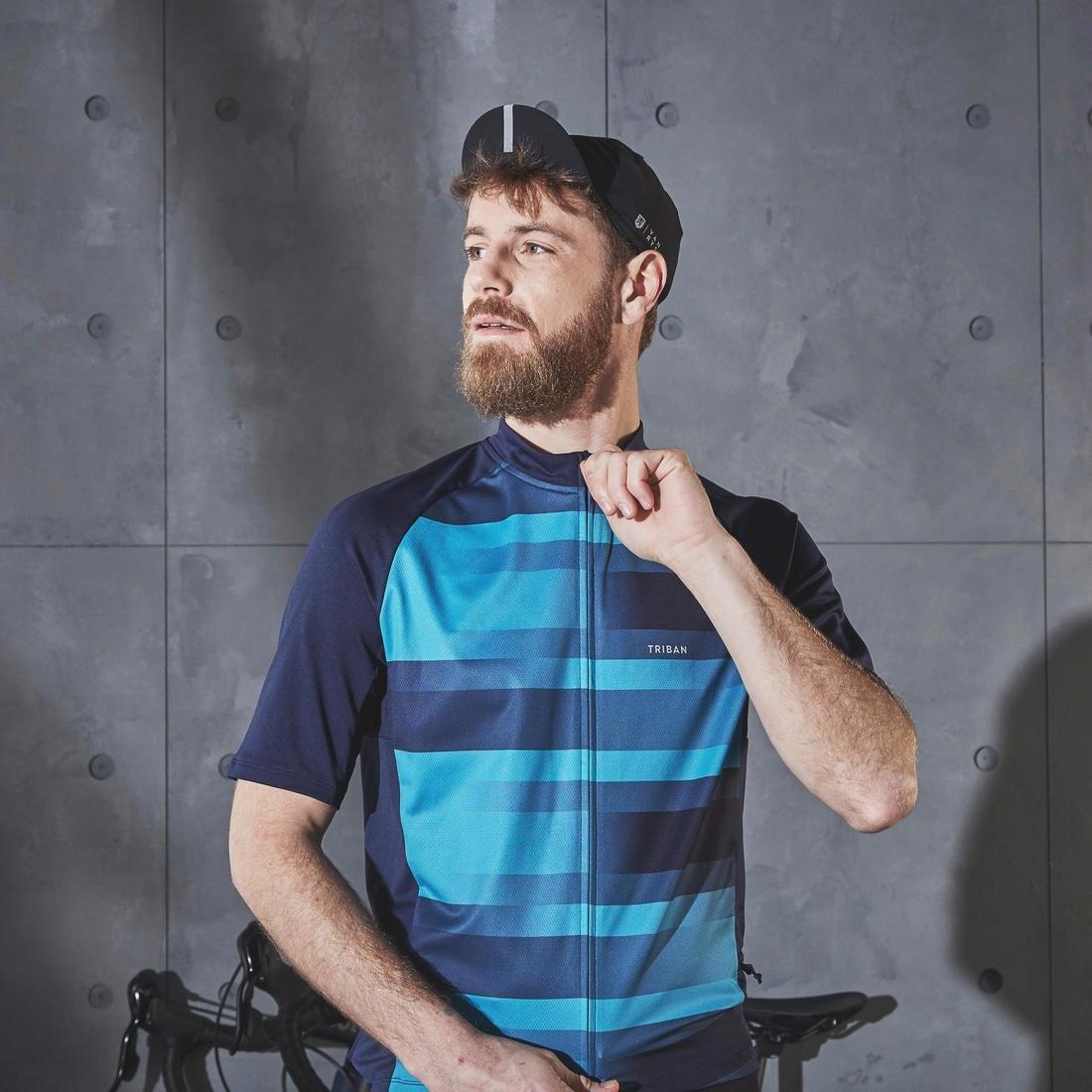 2XL  Men's Short-Sleeved Summer Cycling Jersey - Stripes, Navy Blue, , large image number 5