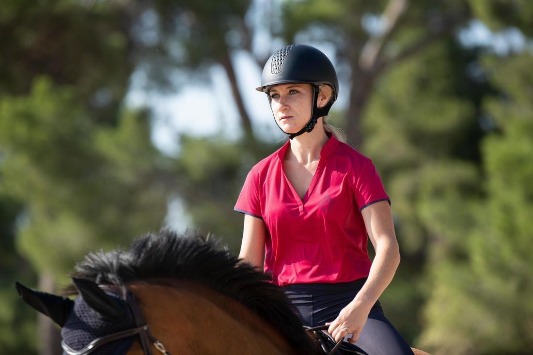تي شيرت بولو ميش 500 بأكمام قصيرة لركوب الخيل للسيدات، كحلي داكن وأزرق داكن، مقاس S, , large image number 10