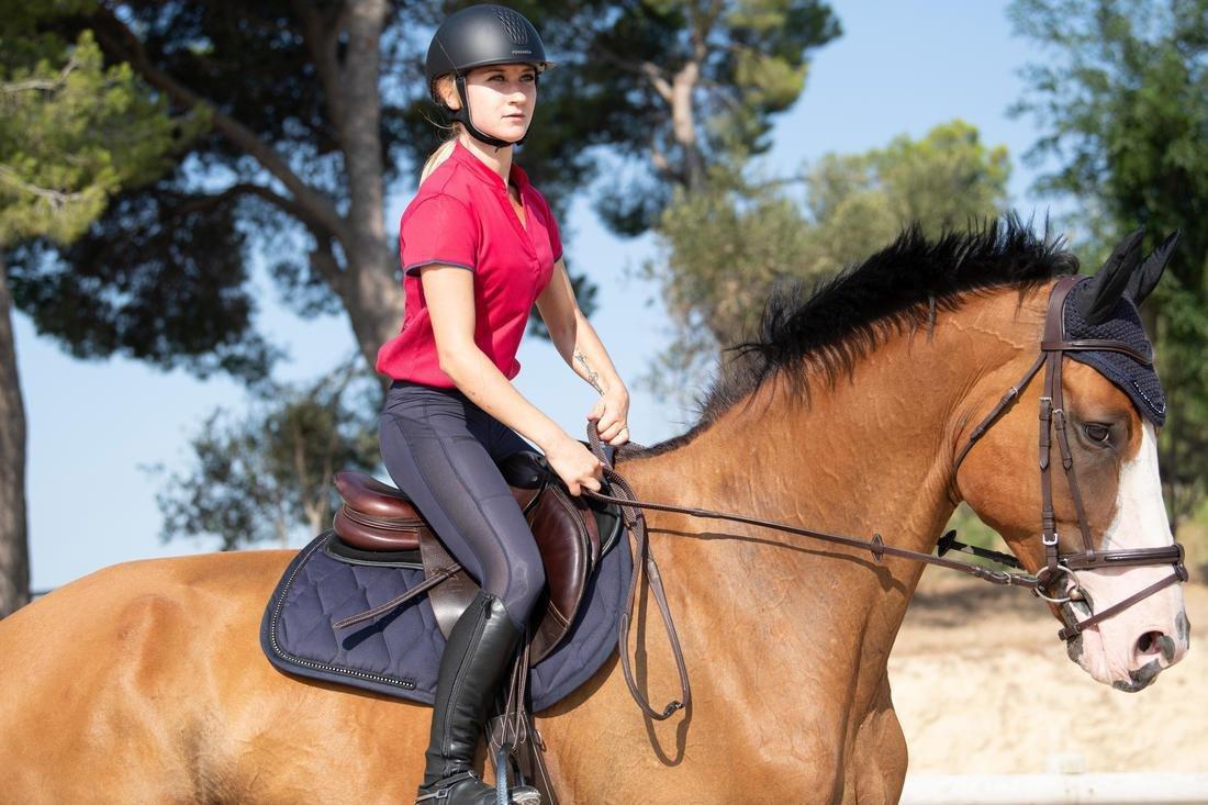 تي شيرت بولو ميش 500 بأكمام قصيرة لركوب الخيل للسيدات، كحلي داكن وأزرق داكن، مقاس S, , large image number 12