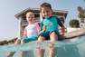 NABAIJI - مايوه سباحة بأكمام قصيرة واقِ من الأشعة فوق البنفسجية، مطبوع، أزرق بترولي، للأطفال بعمر 2-3 سنوات