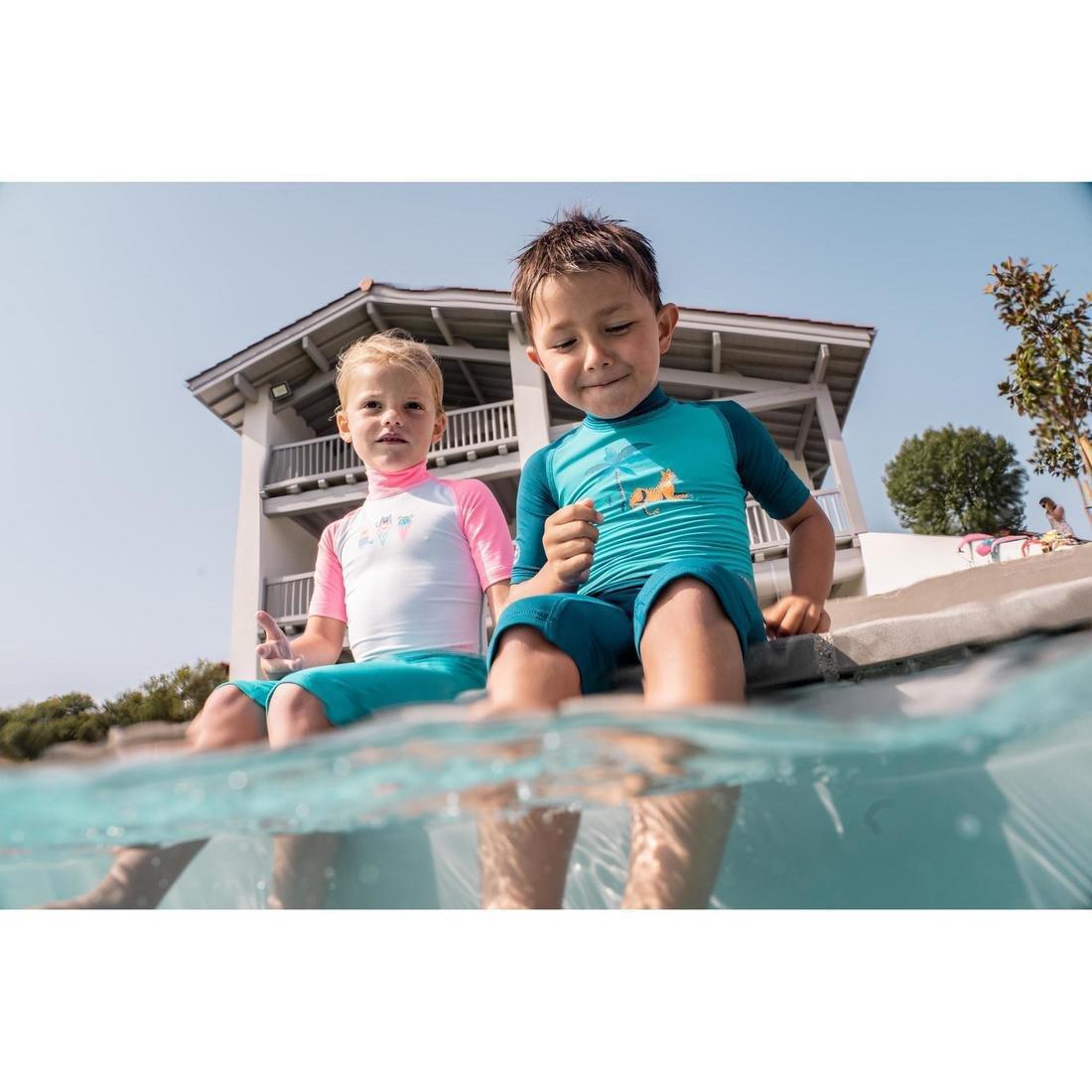Kids Short-Sleeve Uv-Protection Swimming Suit, Blue, , large image number 6