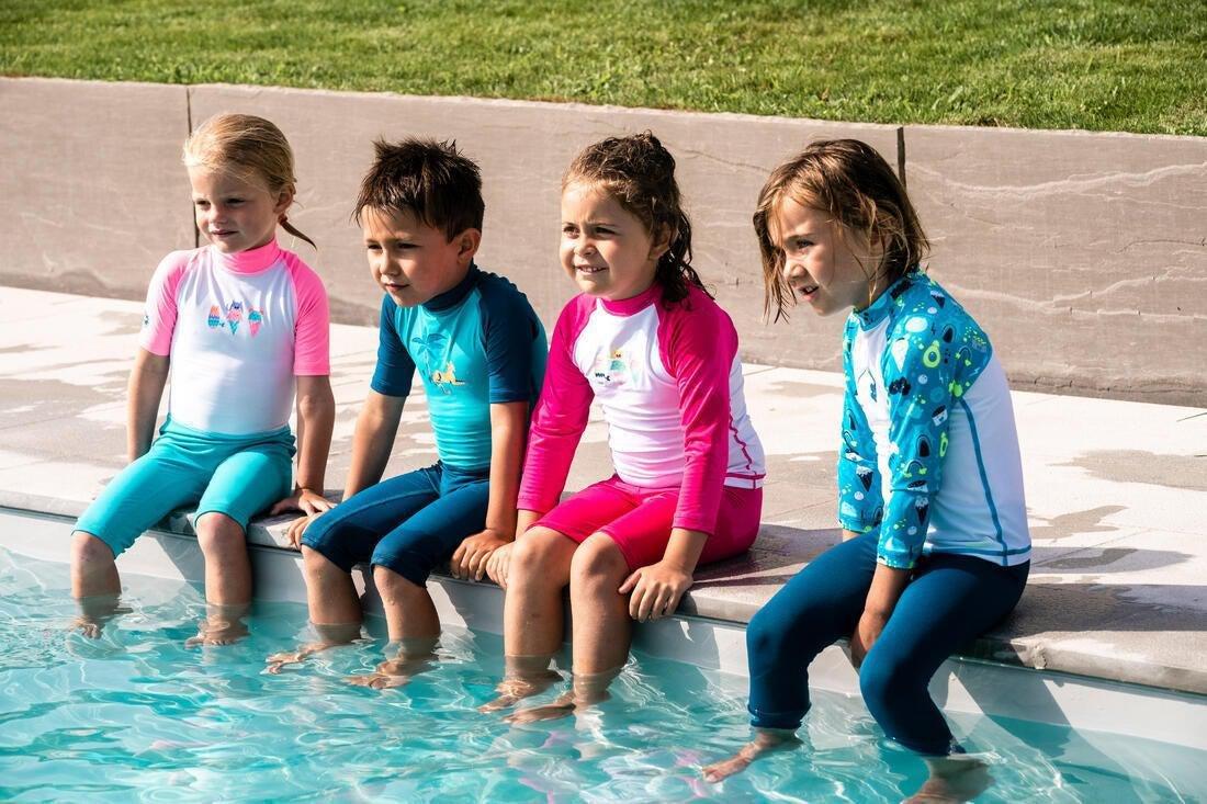 Kids Short-Sleeve Uv-Protection Swimming Suit, Blue, , large image number 9