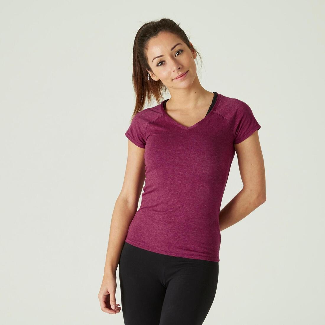 Womens Slim Fit Stretch Cotton Fitness T-Shirt, Purple, 5401_000, large image number 0