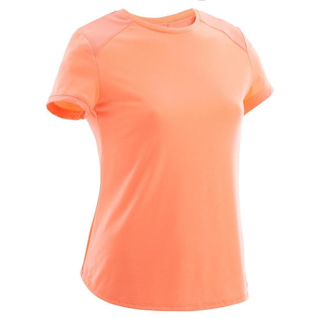 12-13Y Girls' Breathable Short-Sleeved Gym T-Shirt 500 - Neon, Fluo Peach, , large image number 1