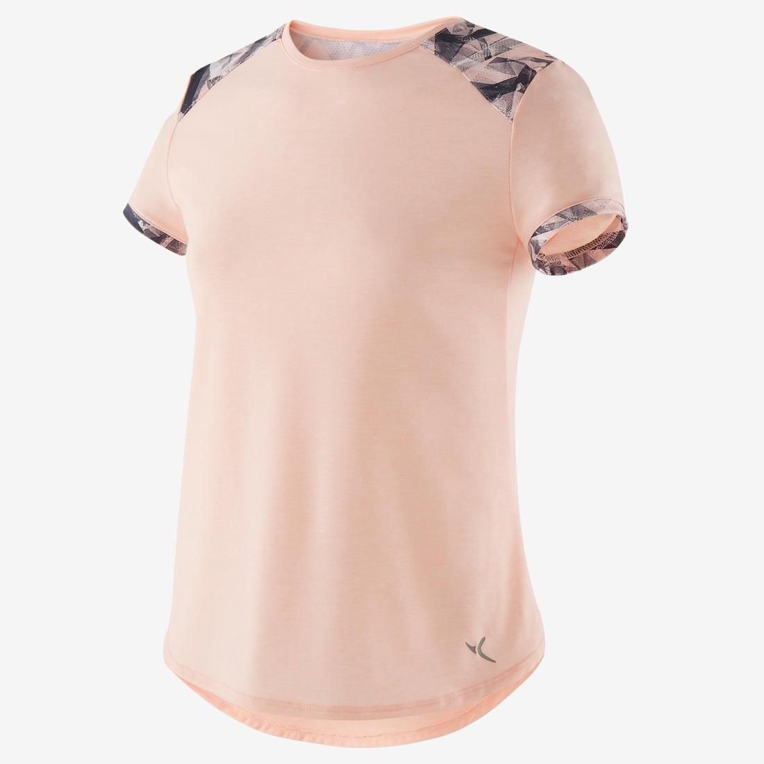 12-13Y Girls' Breathable Short-Sleeved Gym T-Shirt 500 - Neon, Fluo Peach, , large image number 4