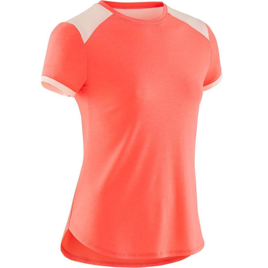 12-13Y Girls' Breathable Short-Sleeved Gym T-Shirt 500 - Neon, Fluo Peach, , large image number 14