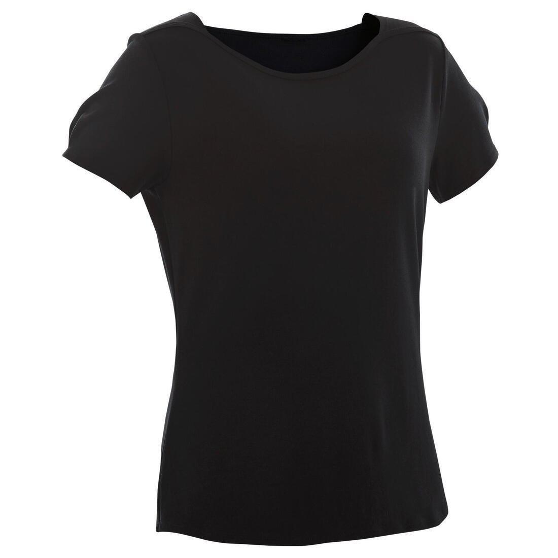 Womens Boat Neck Stretch Cotton Fitness T-Shirt, Black, , large image number 6