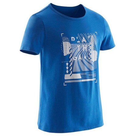 DOMYOS - 7-8Y  100 Boys' Short-Sleeved Gym T-Shirt Print, Royal Blue