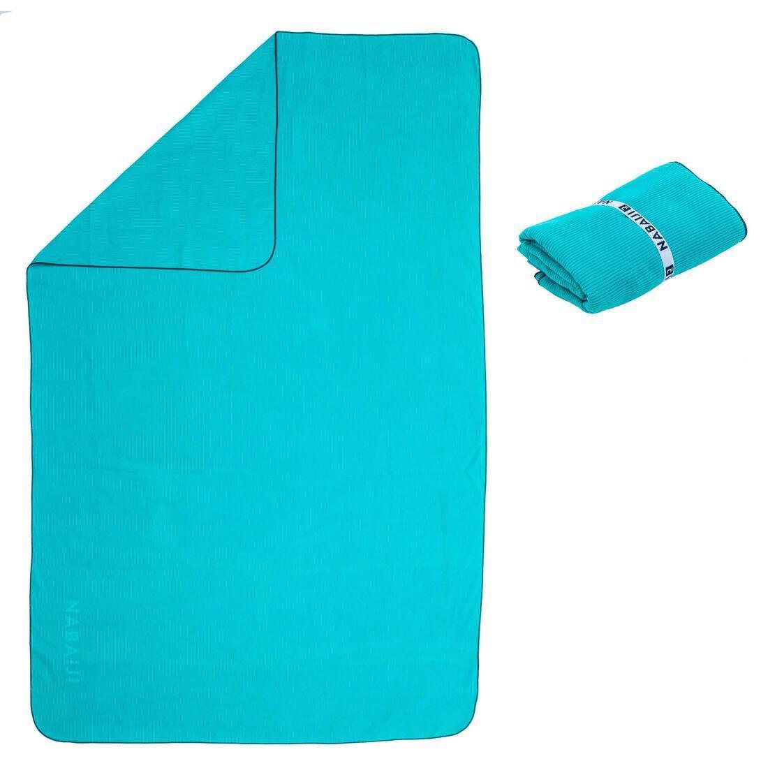 Swimming Microfibre Towel Size L 80 x 130 cm - Striped, Teal Green, , large image number 0