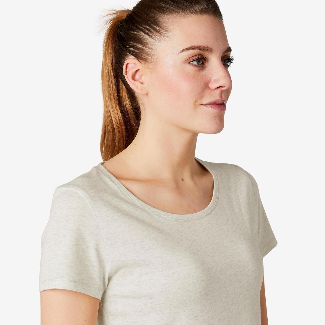 Womens Short-Sleeved Regular-Fit Gym Pilates T-Shirt, Grey, , large image number 3