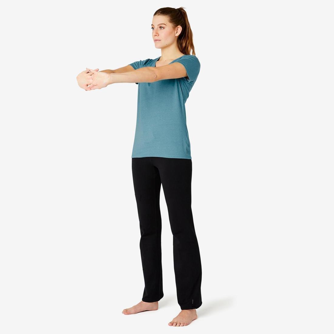 Womens Short-Sleeved Regular-Fit Gym Pilates T-Shirt, Grey, , large image number 14