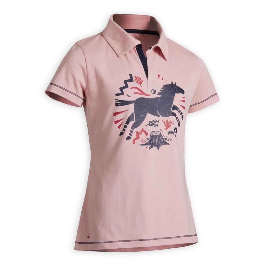 8-9Y  Horse Riding Short-Sleeved Polo Shirt 100, Turquoise Green, , large image number 1