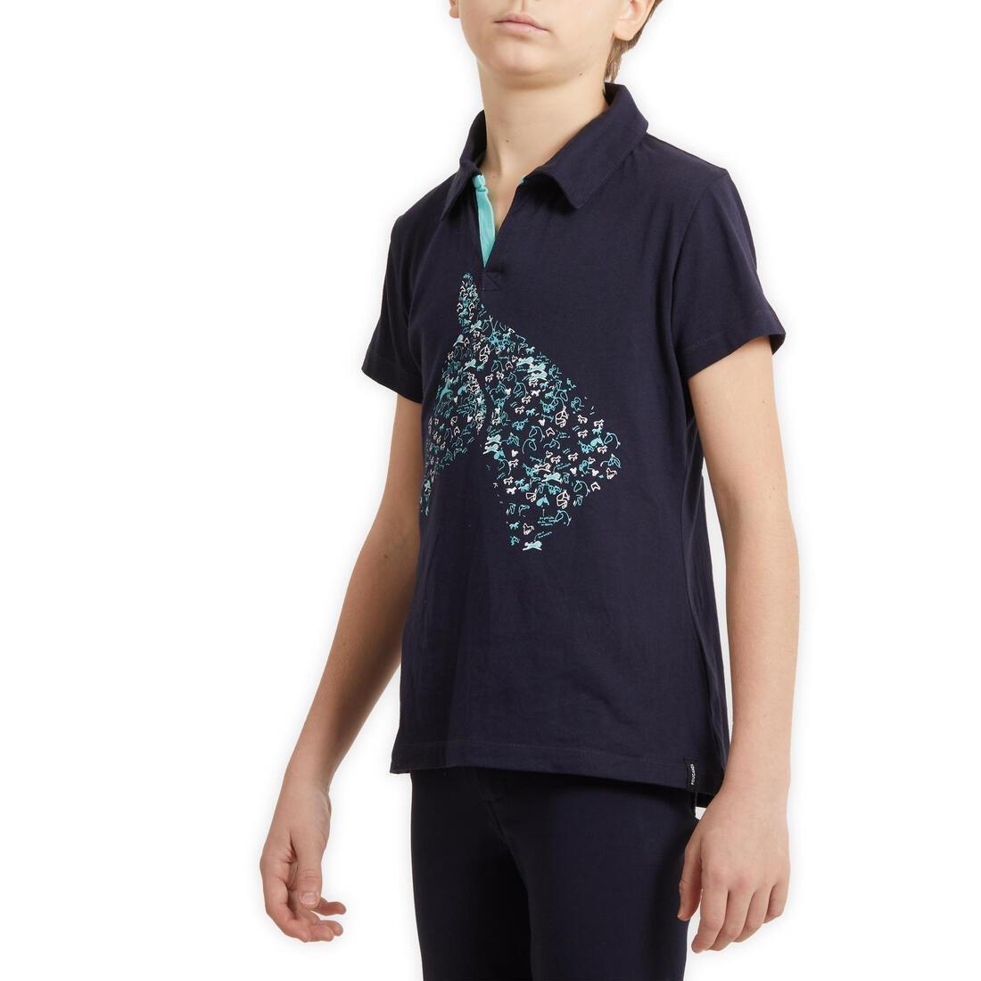 8-9Y  Horse Riding Short-Sleeved Polo Shirt 100, Turquoise Green, , large image number 3