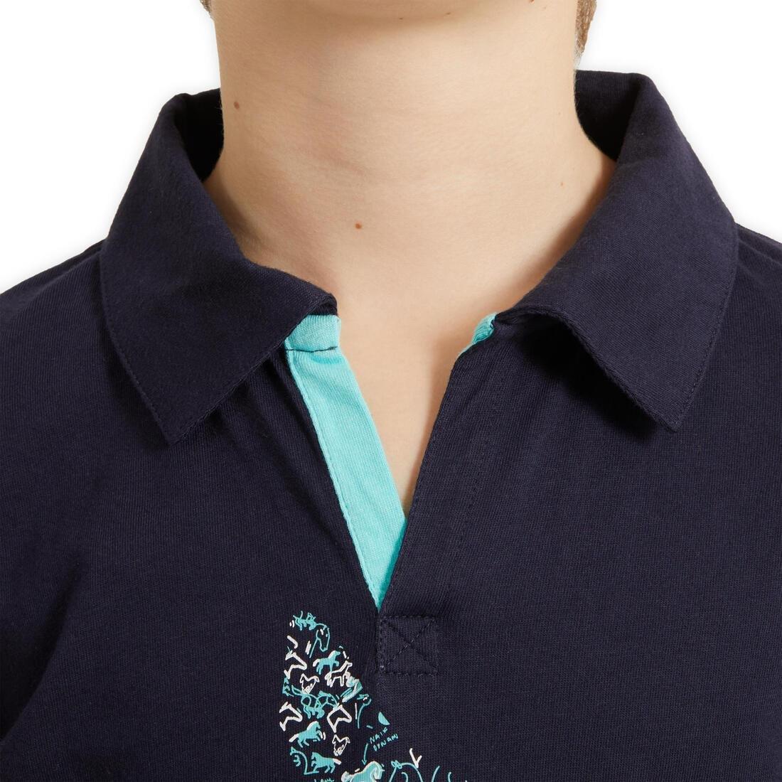 8-9Y  Horse Riding Short-Sleeved Polo Shirt 100, Turquoise Green, , large image number 5