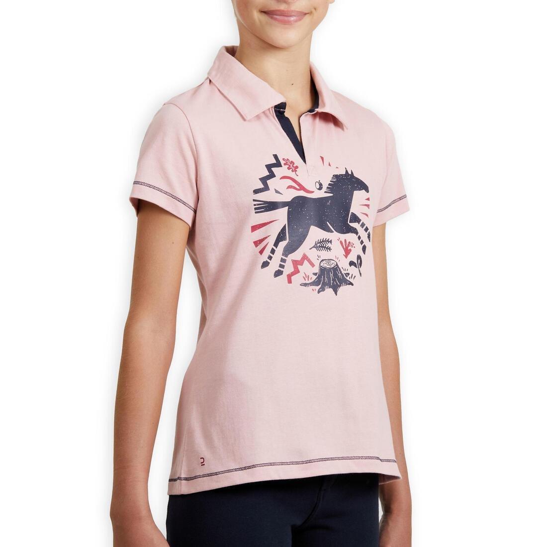 8-9Y  Horse Riding Short-Sleeved Polo Shirt 100, Turquoise Green, , large image number 12