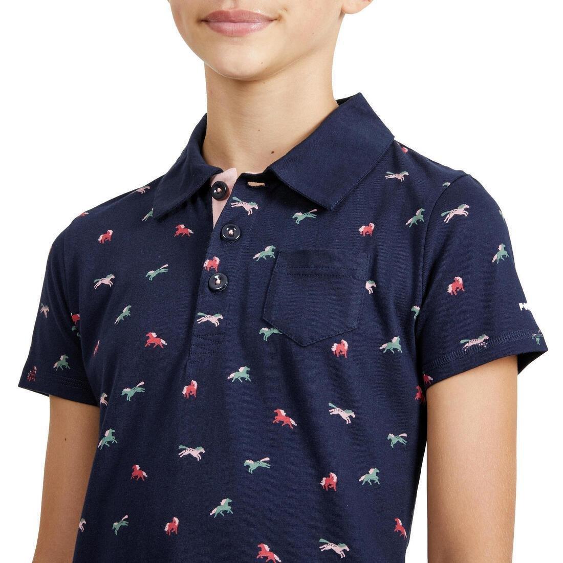 8-9Y  Girls' Horse Riding Short-Sleeved Polo Shirt 140, Asphalt Blue, , large image number 3