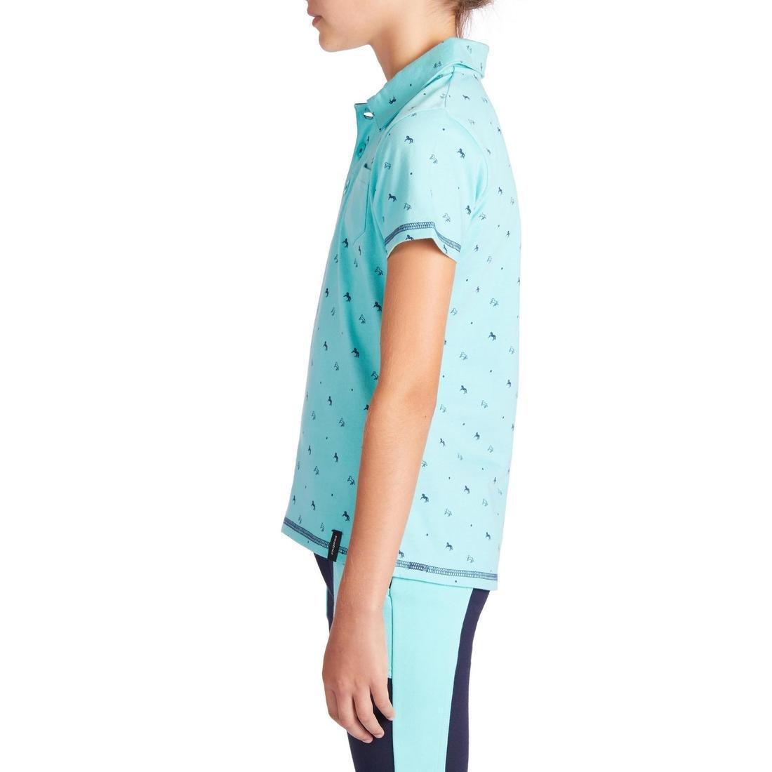 8-9Y  Girls' Horse Riding Short-Sleeved Polo Shirt 140, Asphalt Blue, , large image number 5