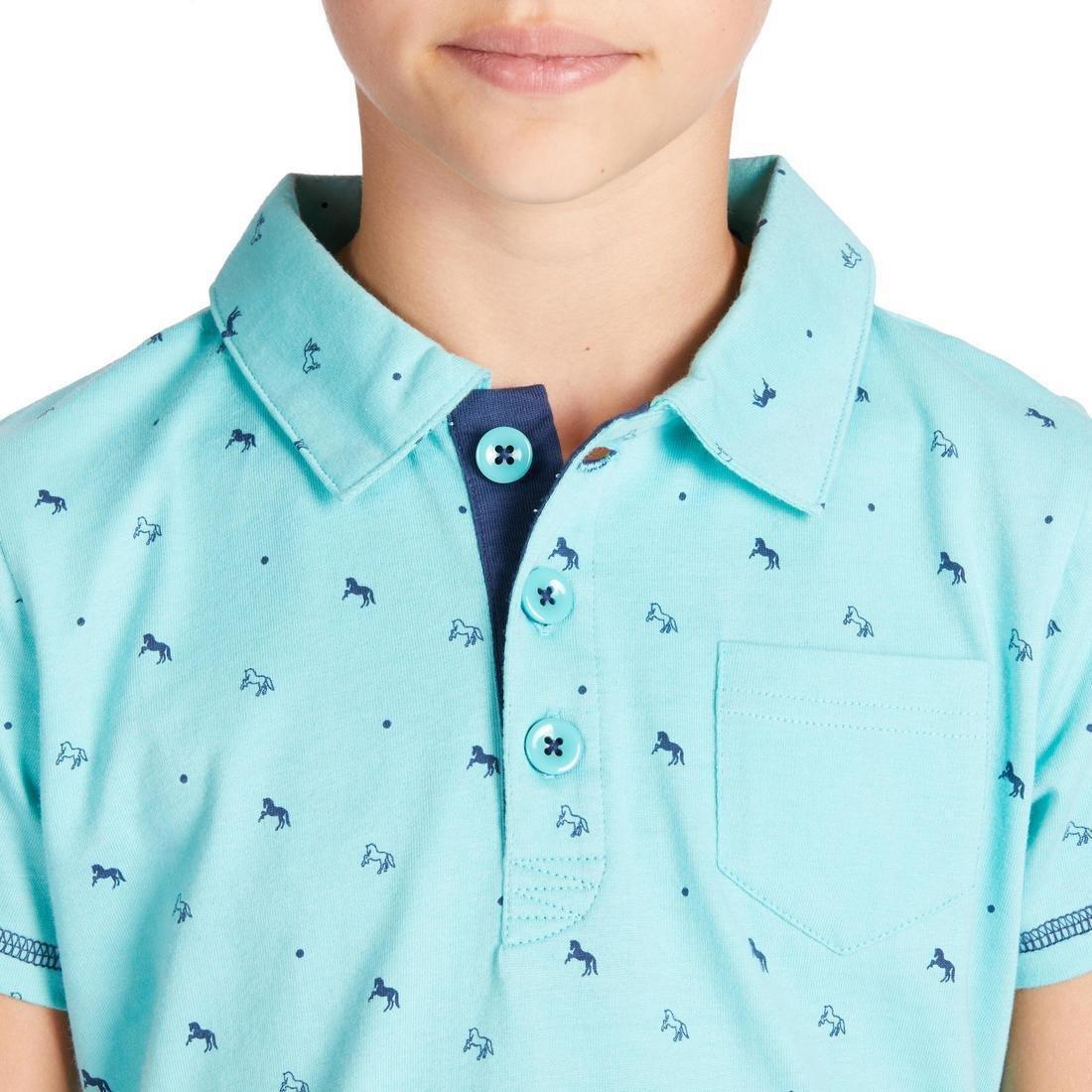 8-9Y  Girls' Horse Riding Short-Sleeved Polo Shirt 140, Asphalt Blue, , large image number 6