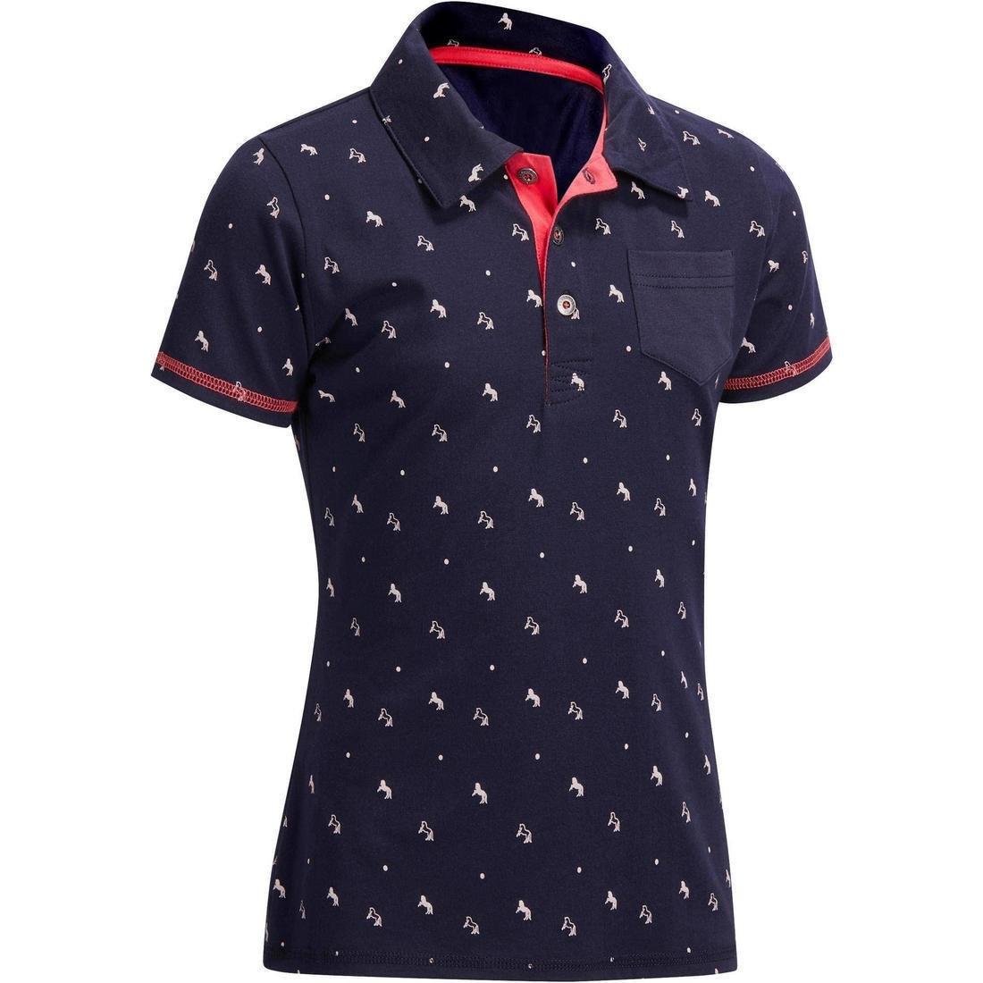 8-9Y  Girls' Horse Riding Short-Sleeved Polo Shirt 140, Asphalt Blue, , large image number 8