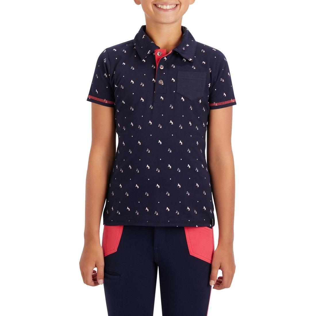8-9Y  Girls' Horse Riding Short-Sleeved Polo Shirt 140, Asphalt Blue, , large image number 9