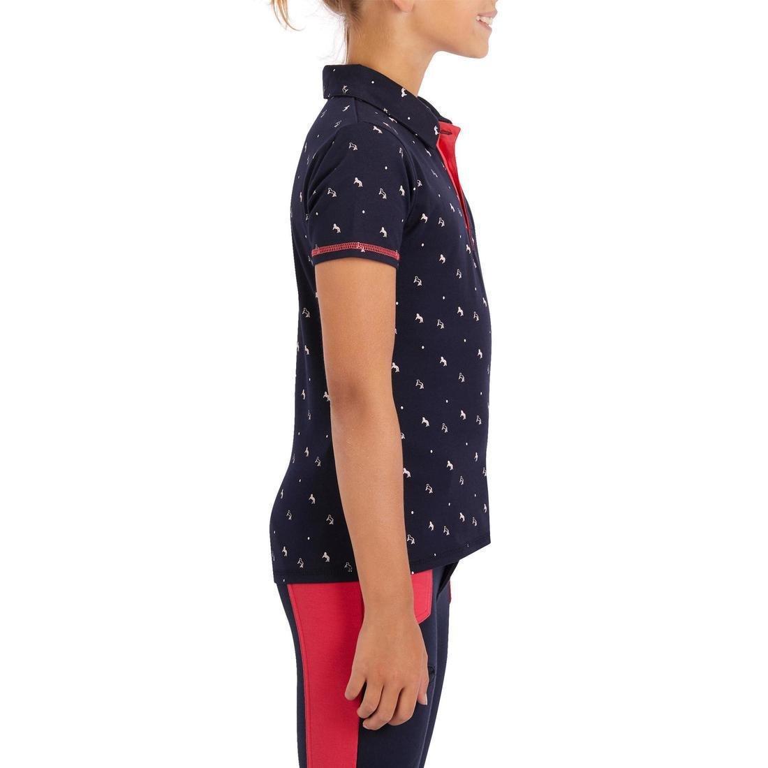 8-9Y  Girls' Horse Riding Short-Sleeved Polo Shirt 140, Asphalt Blue, , large image number 10
