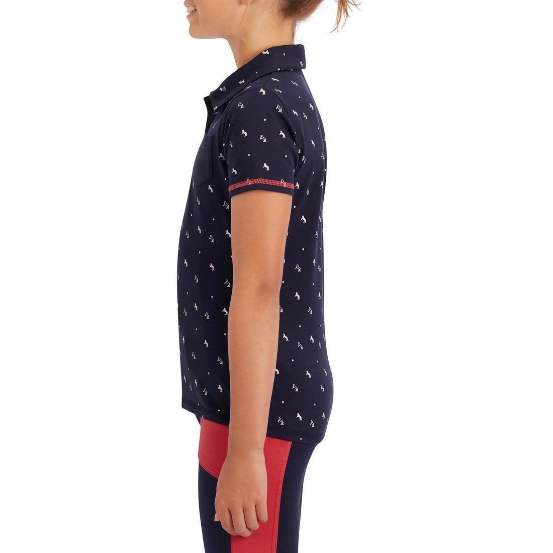 8-9Y  Girls' Horse Riding Short-Sleeved Polo Shirt 140, Asphalt Blue, , large image number 12