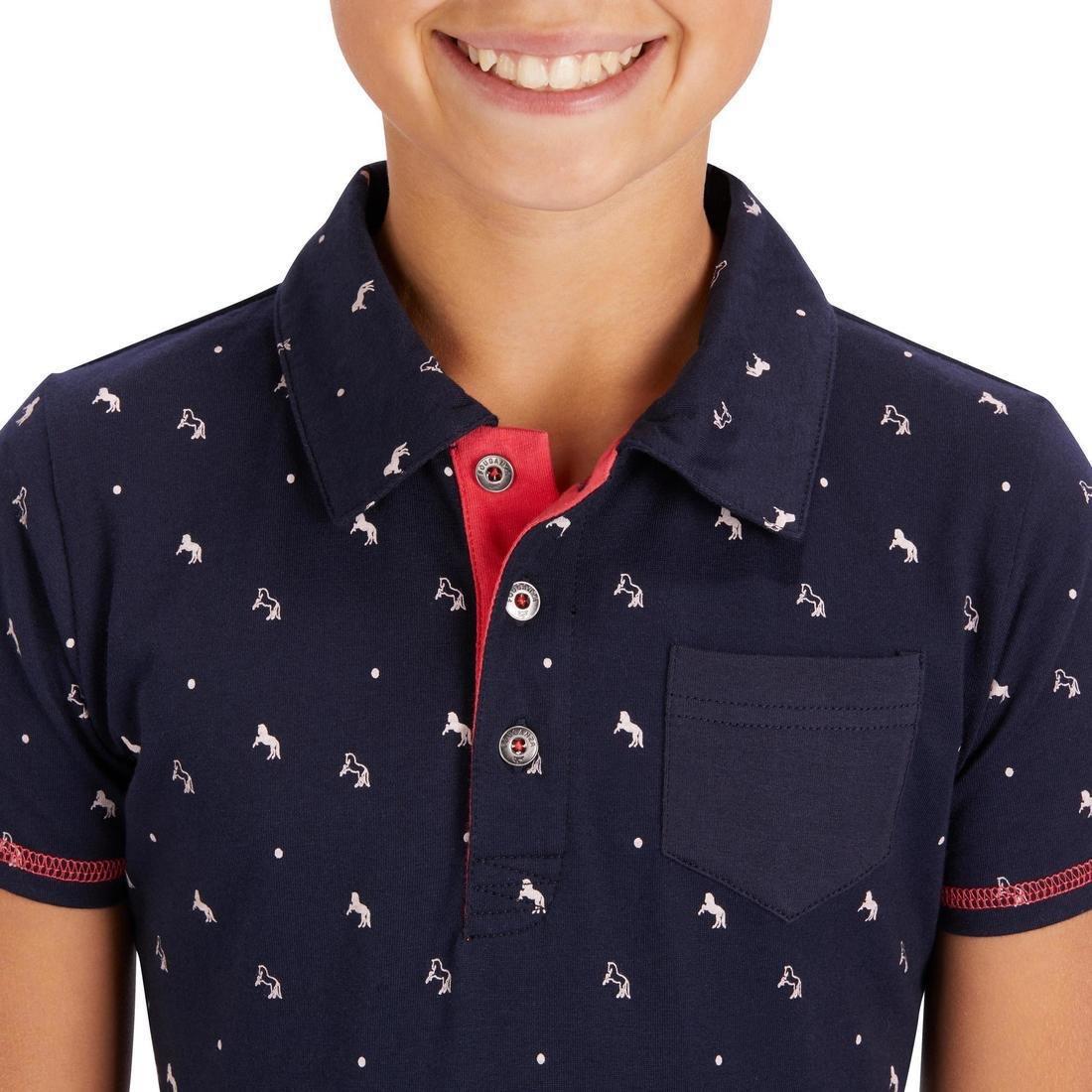 8-9Y  Girls' Horse Riding Short-Sleeved Polo Shirt 140, Asphalt Blue, , large image number 13