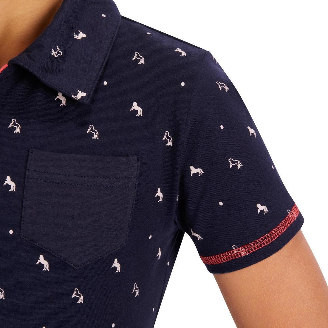8-9Y  Girls' Horse Riding Short-Sleeved Polo Shirt 140, Asphalt Blue, , large image number 14